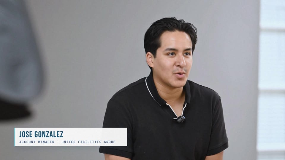 Jose Gonzalez speaking in a black polo, a frame from the film Champions